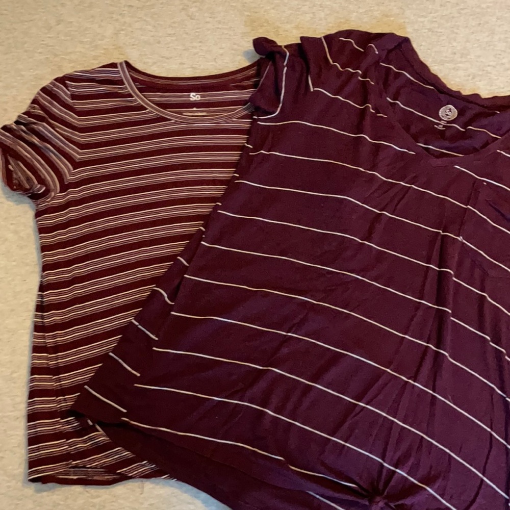 2 red stripped shirts